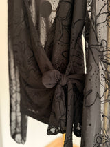 Kruvaze Yaka Bağlamalı Siyah Şifon Bluz