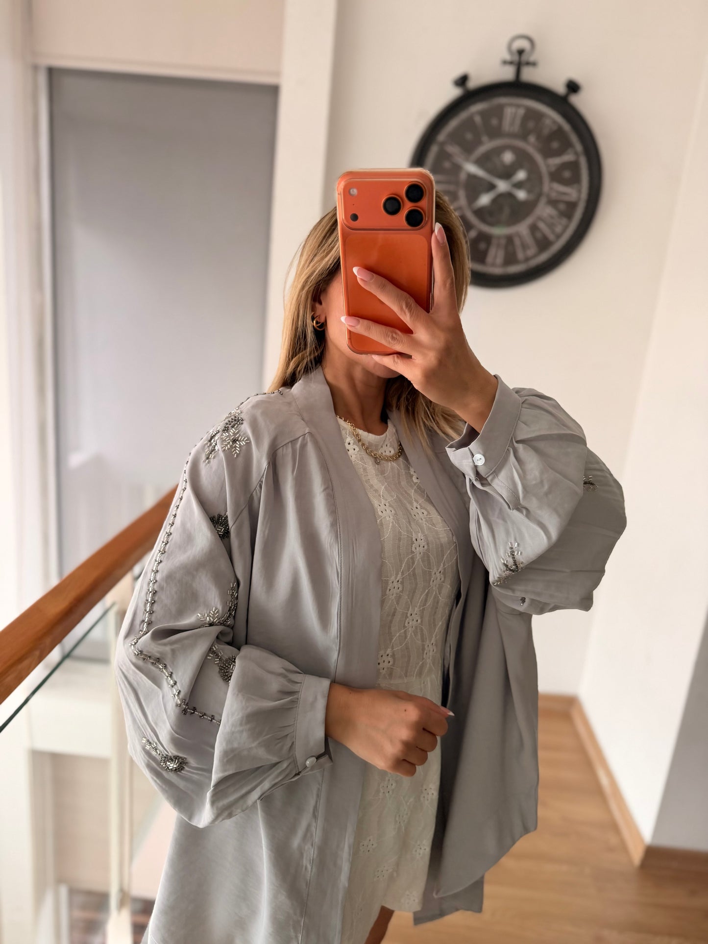 İşlemeli Pamuk Saten Kimono