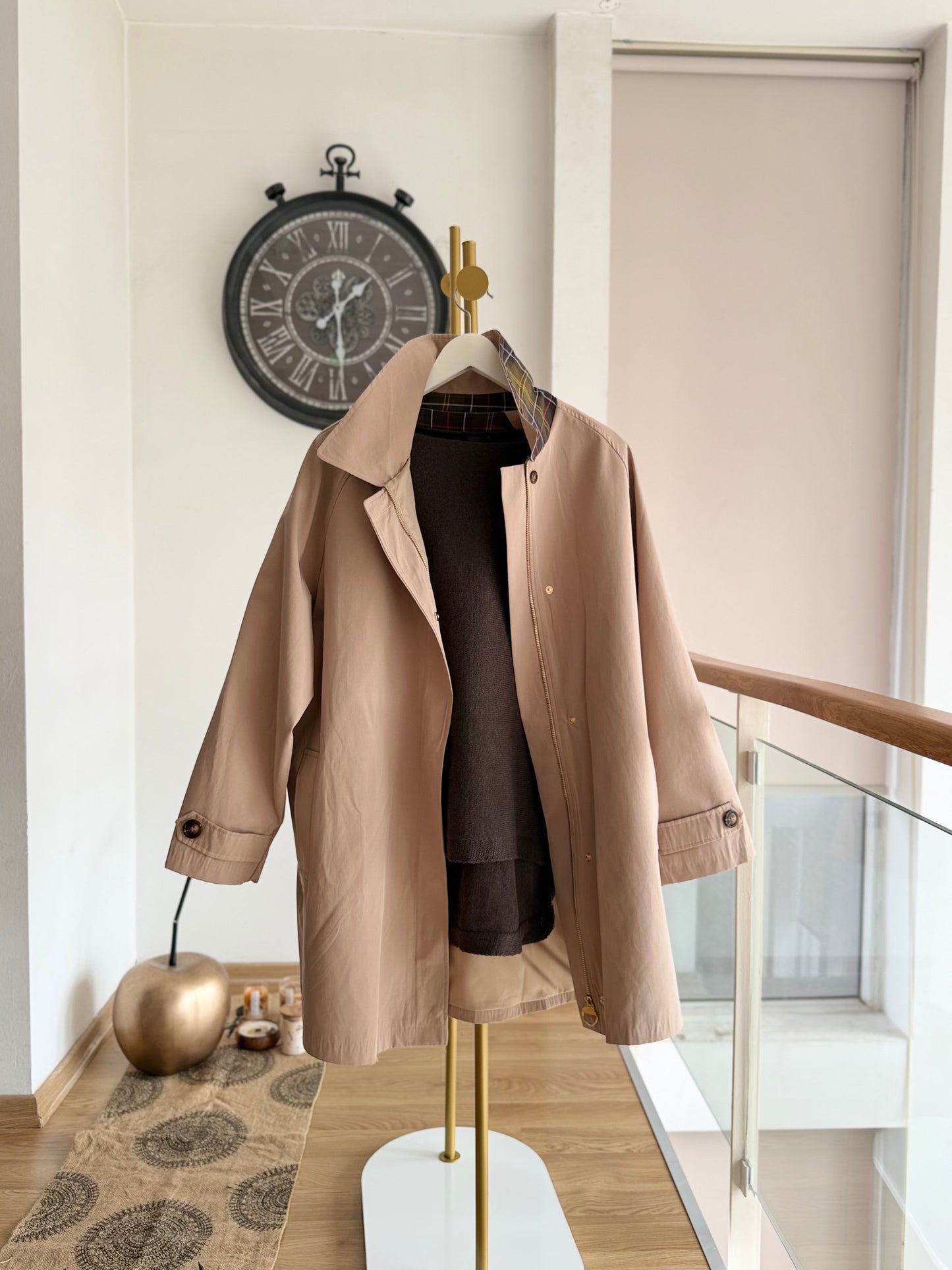 Lueur Concept Premium Ekoseli Bej Trençkot