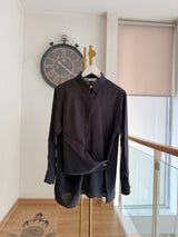 Gold Detaylı Premium Pamuklu Tencel Siyah Gömlek