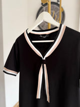 Örme Denizci Yaka Siyah %100 Cotton Tshirt