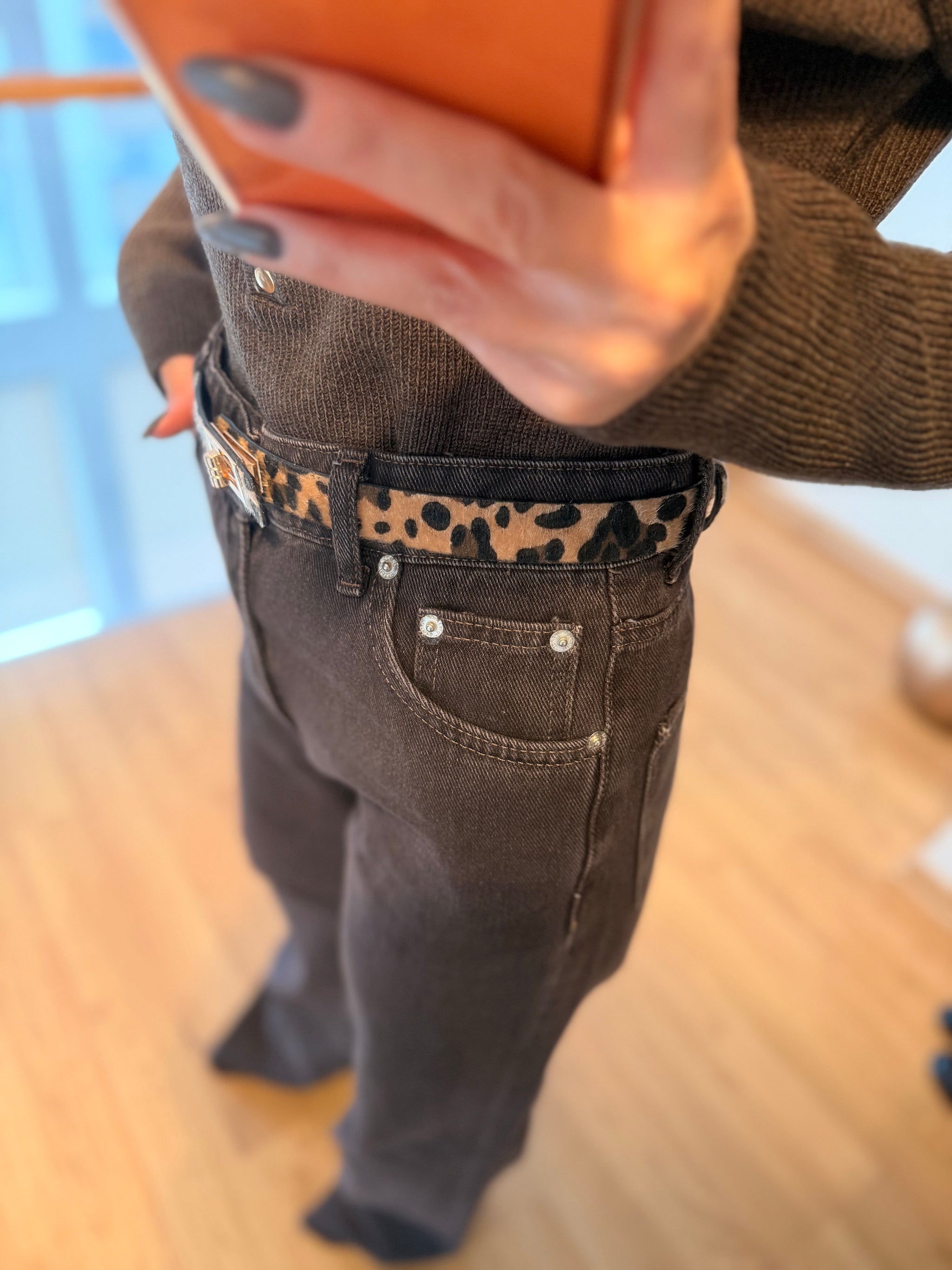 Yüksel Bel Acı Kahve Jean Pantolon