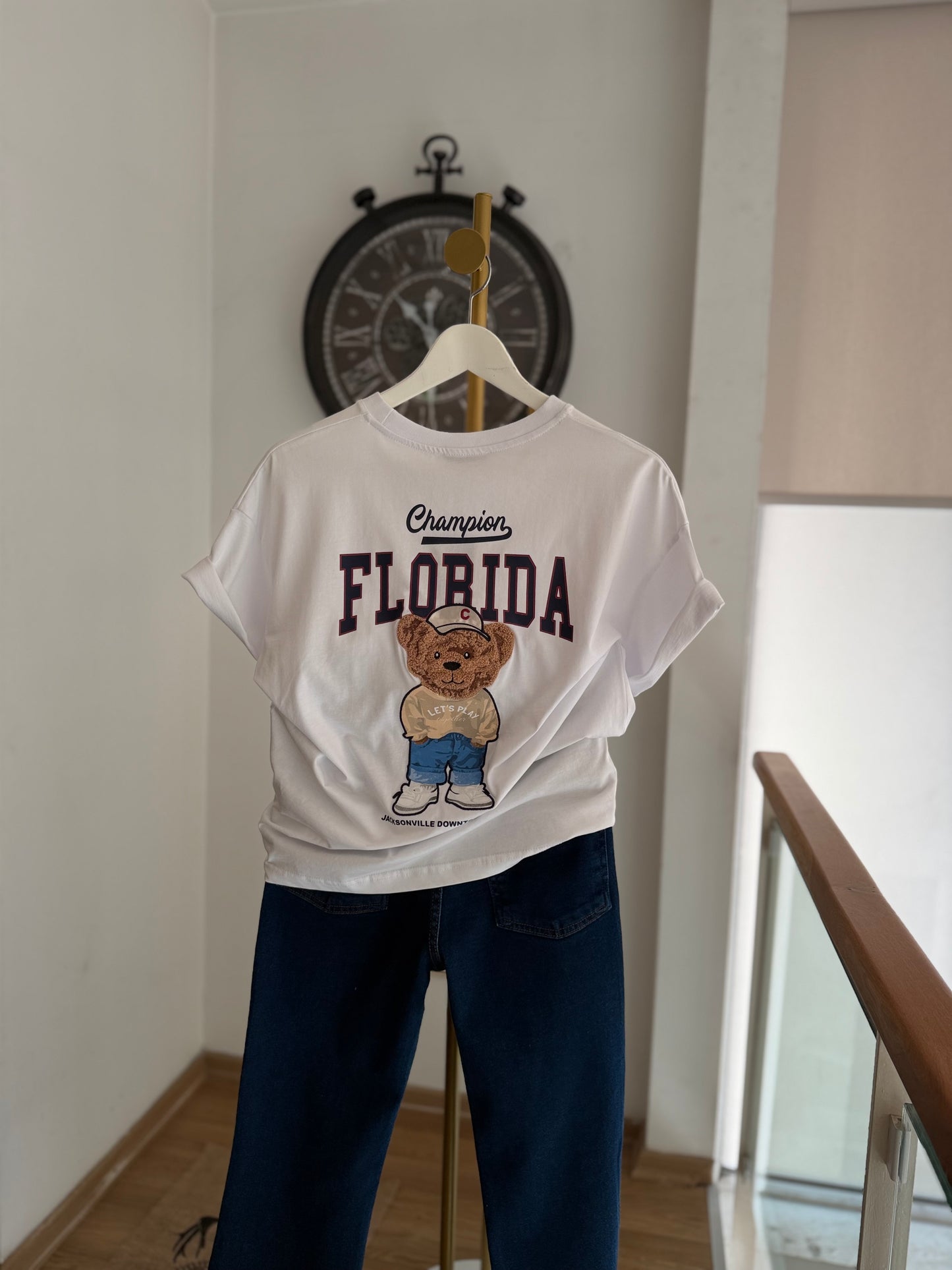 Florida Bear Beyaz Basic Tshirt