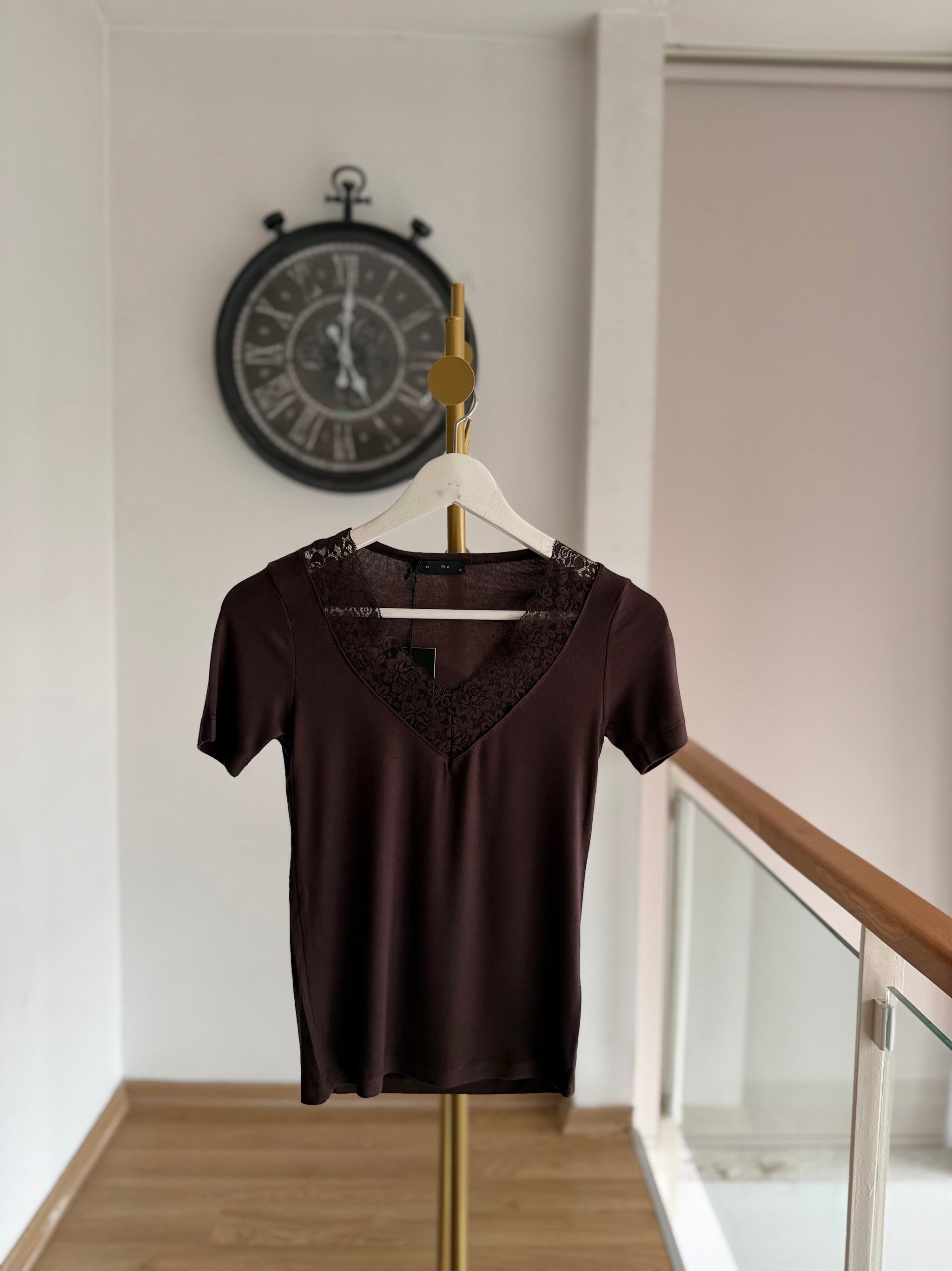 Acı Kahve V Dantel Yaka Tshirt