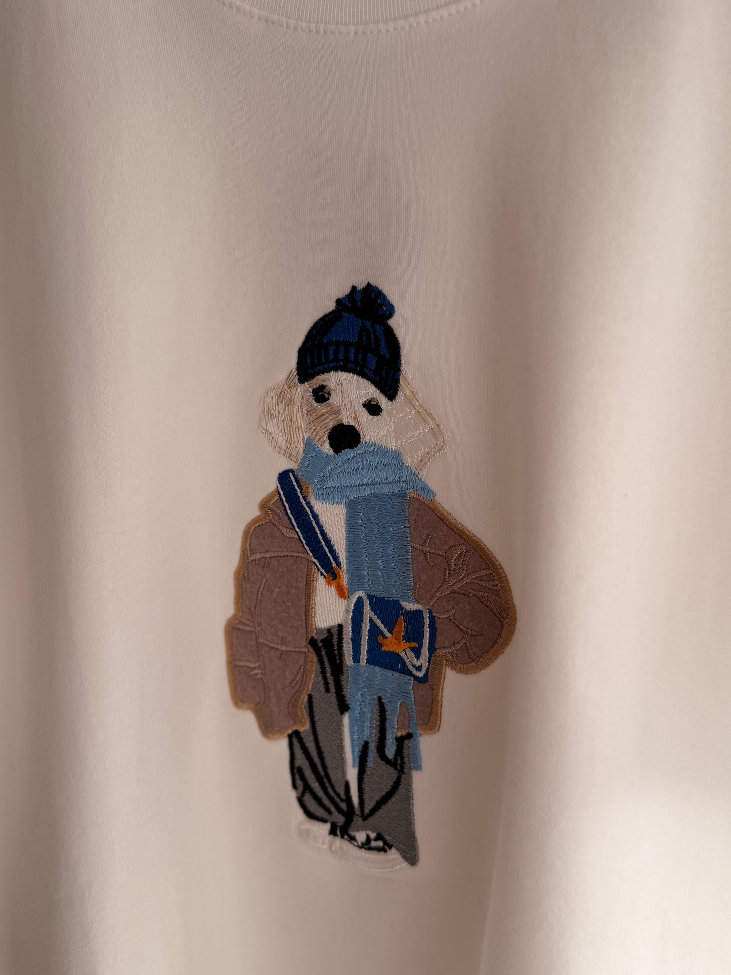 Snow Dog İşlemeli %100 Cotton Basic Tshirt Beyaz