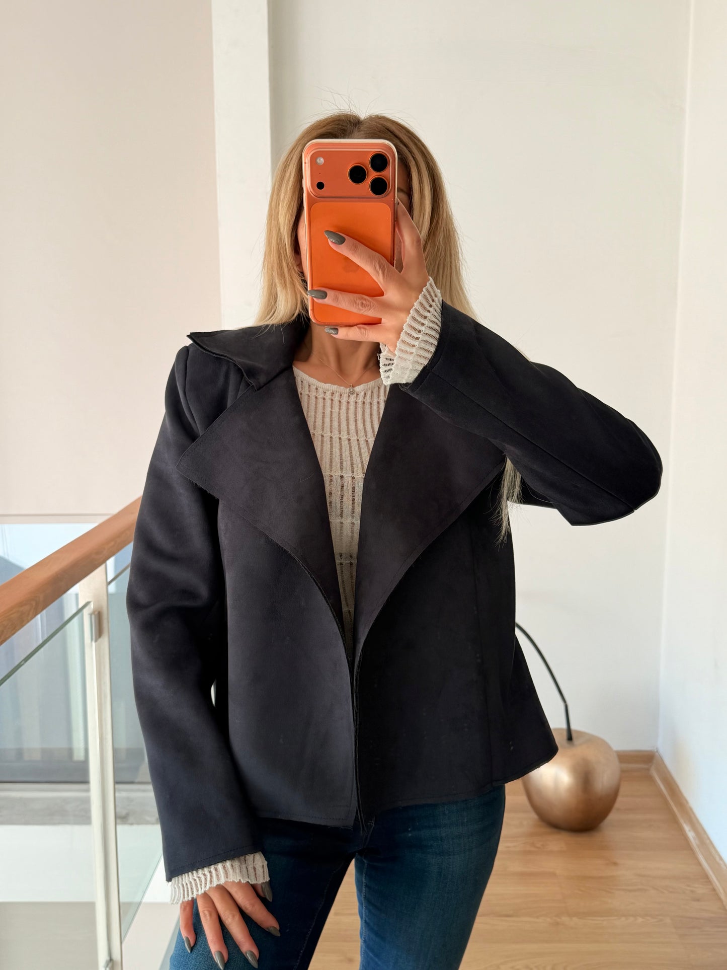 Premium Vatkalı Kısa Süet Trençkot Ceket