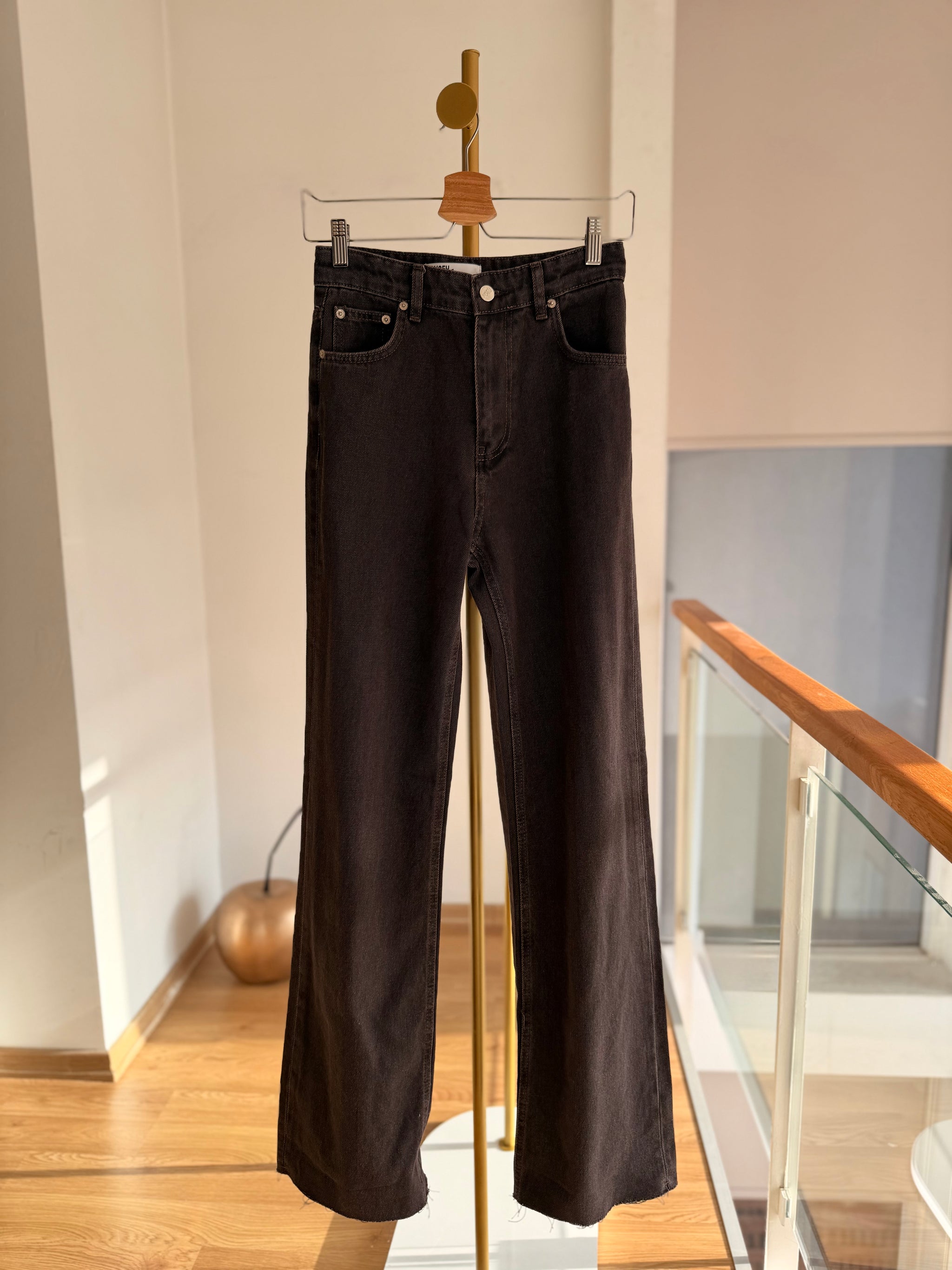 Yüksel Bel Acı Kahve Jean Pantolon