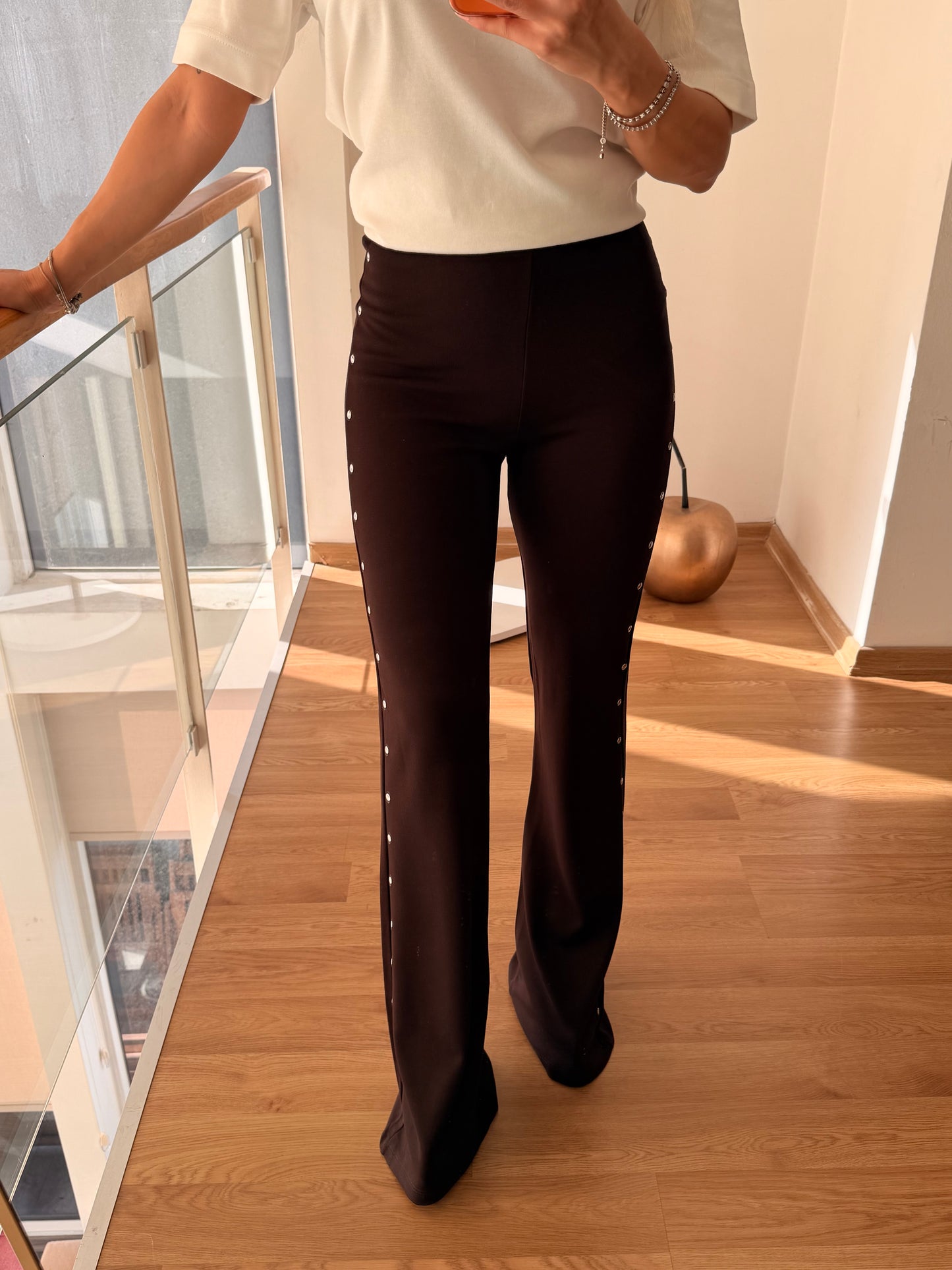 Acı Kahve Zımbalı İspanyol Paça Pantolon Tayt