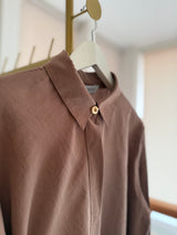 Gold Detaylı Premium Pamuklu Tencel Pastel Kahve Gömlek