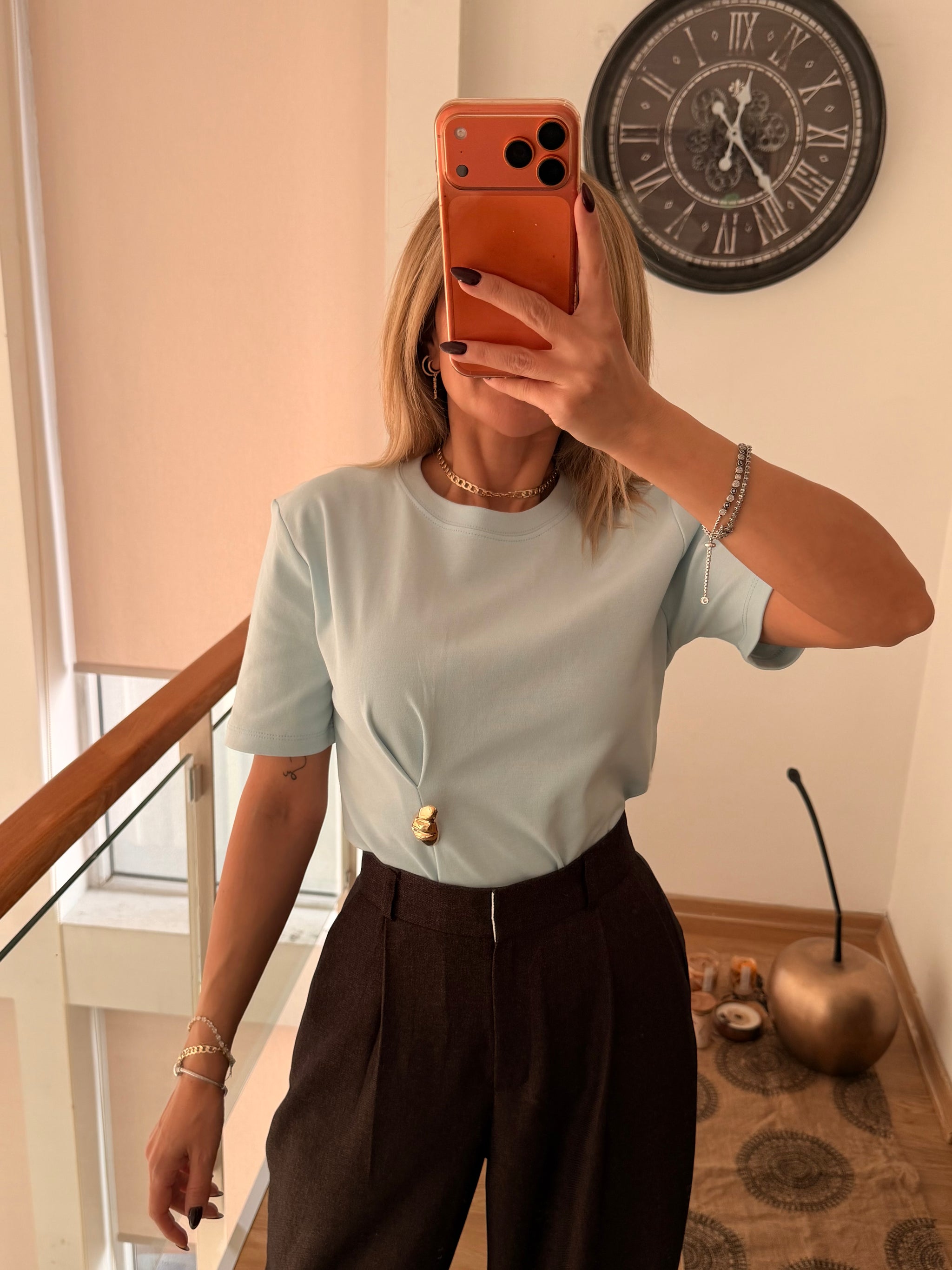 Bebe Mavi %100 Pamuk Gold Tokalı Tshirt