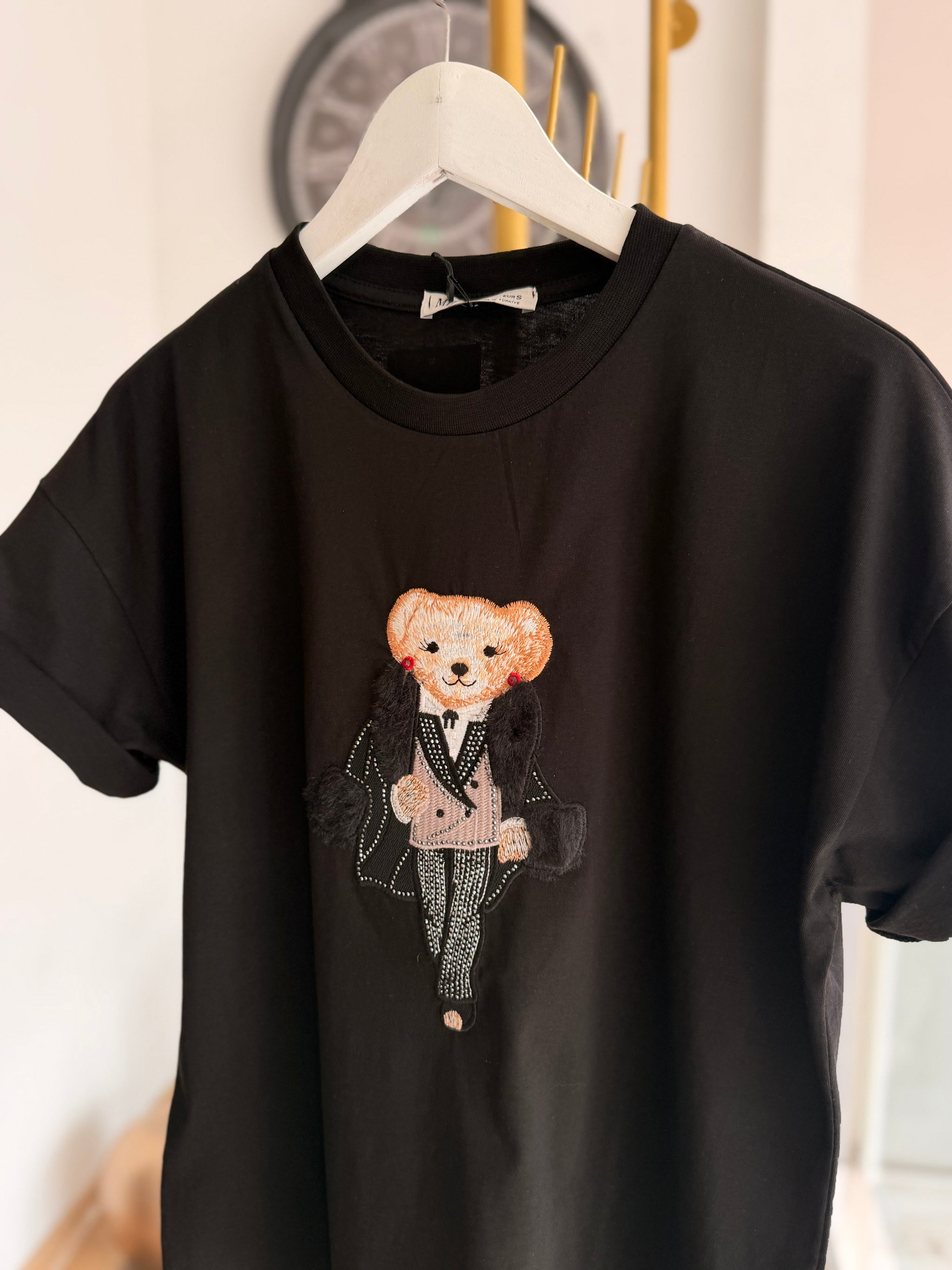 Kürklü Cool Bear Siyah Tshirt