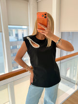 Taş Dekolte Detaylı Siyah Bluz&Tshirt