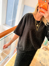 Taşlı Oversize Siyah %100 Cotton Tshirt