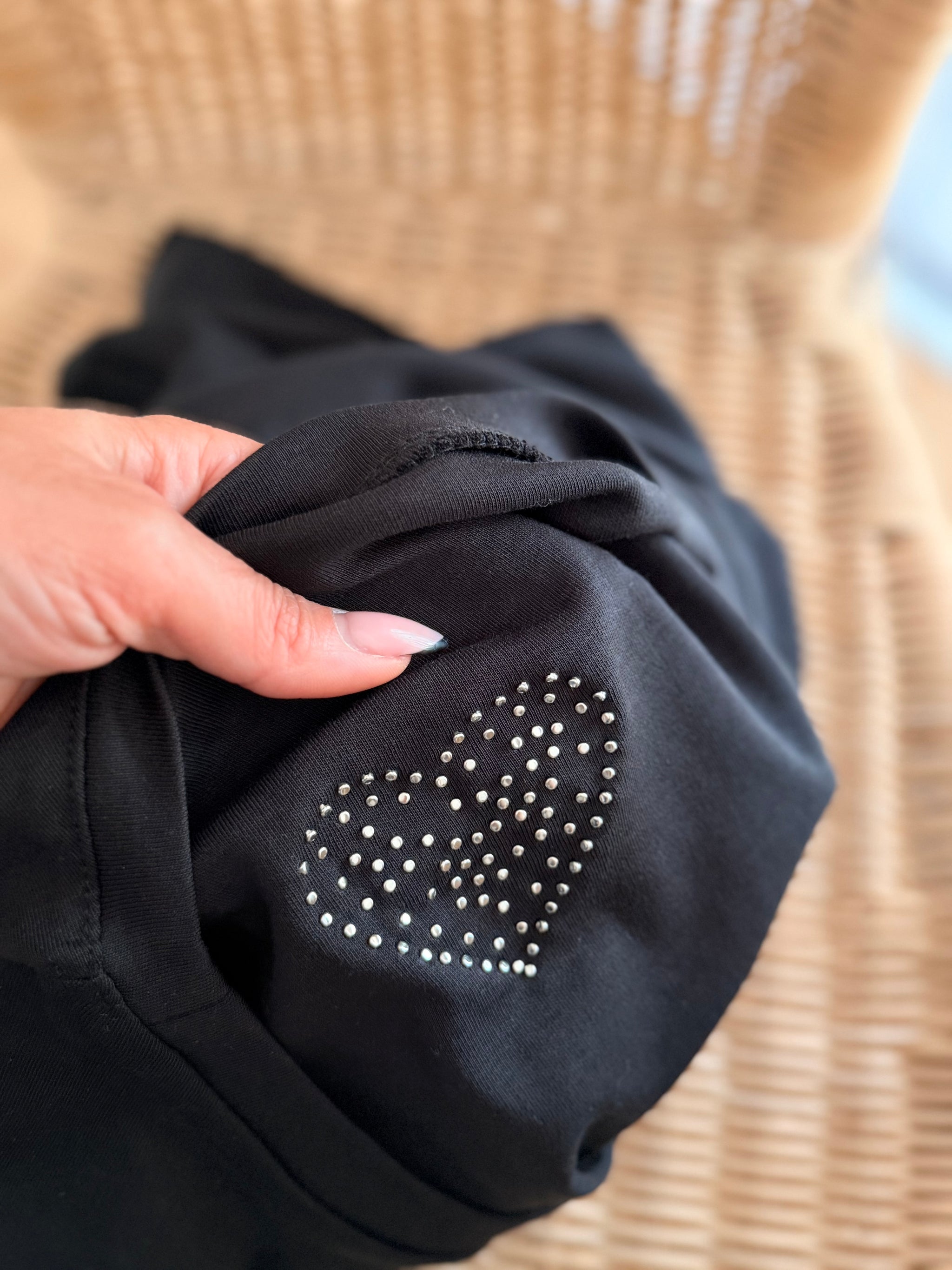 İncili Siyah Basic Tshirt