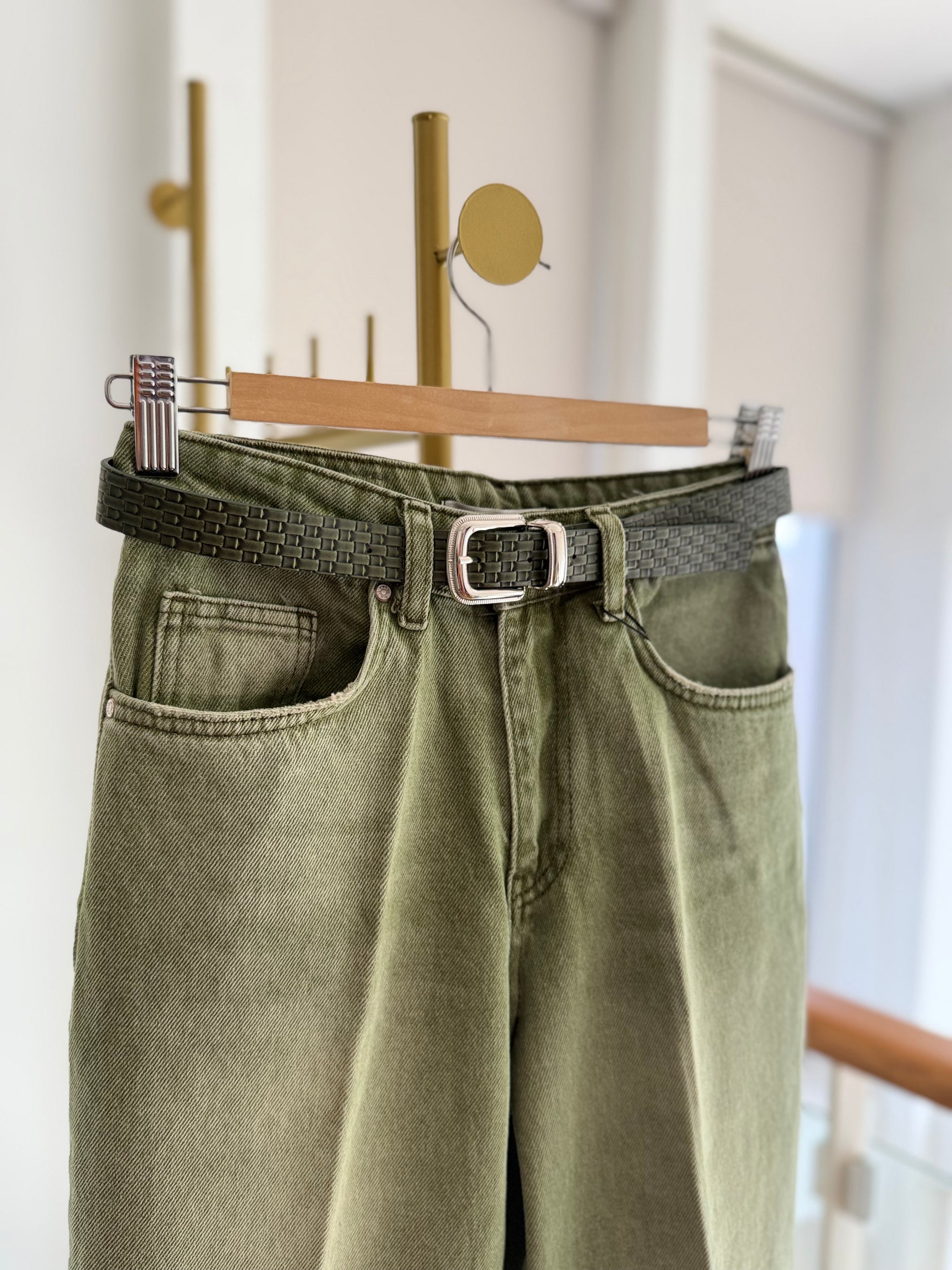 Kemerli Premium Yağ Yeşili Jean Pantolon