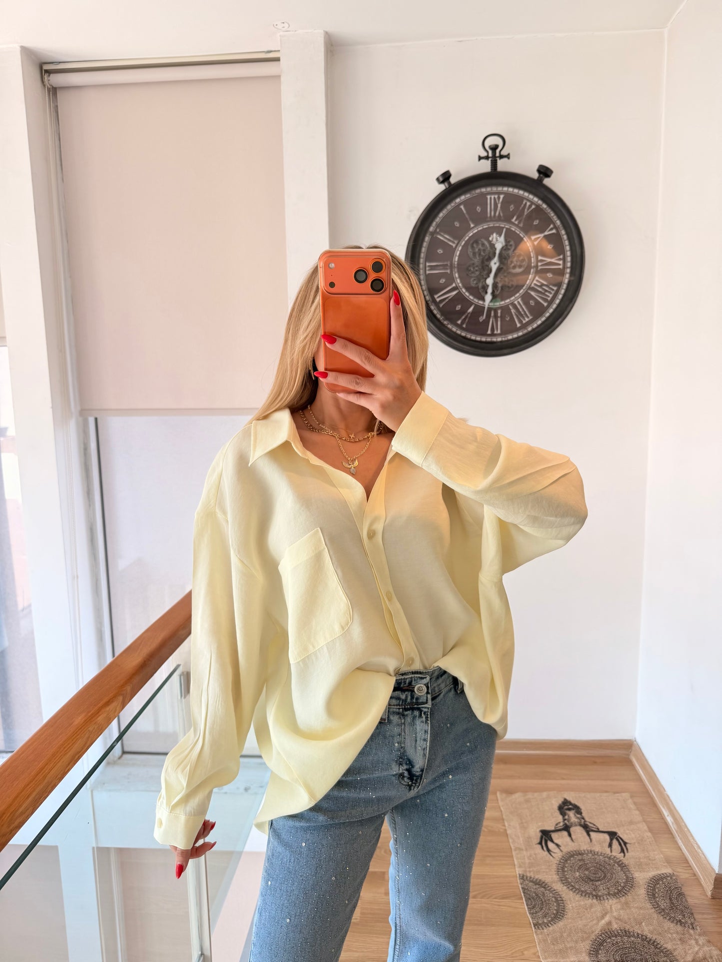 Premium %100 Pamuklu Tereyağı Sarısı Dökümlü Gömlek