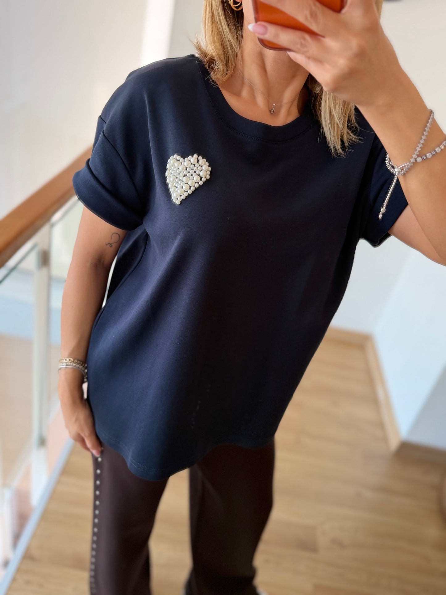 İncili Lacivert Basic Tshirt