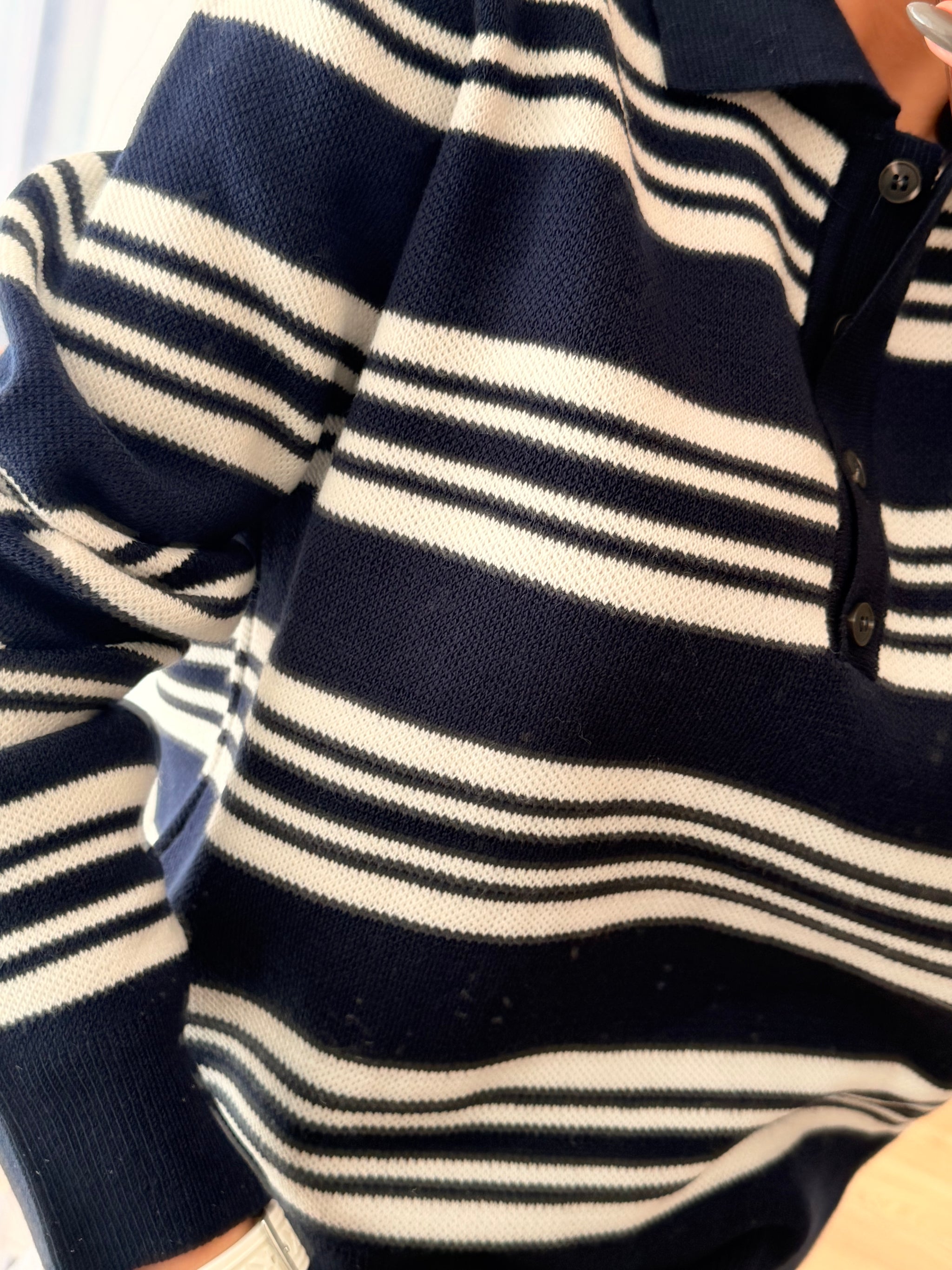 Lacivert Çizgili Kadın Triko Kazak