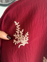 Bordo Nakış İşlemeli Oversize Gömlek