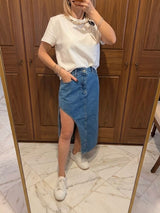 Yan Yırtmaçlı Jean Uzun Etek