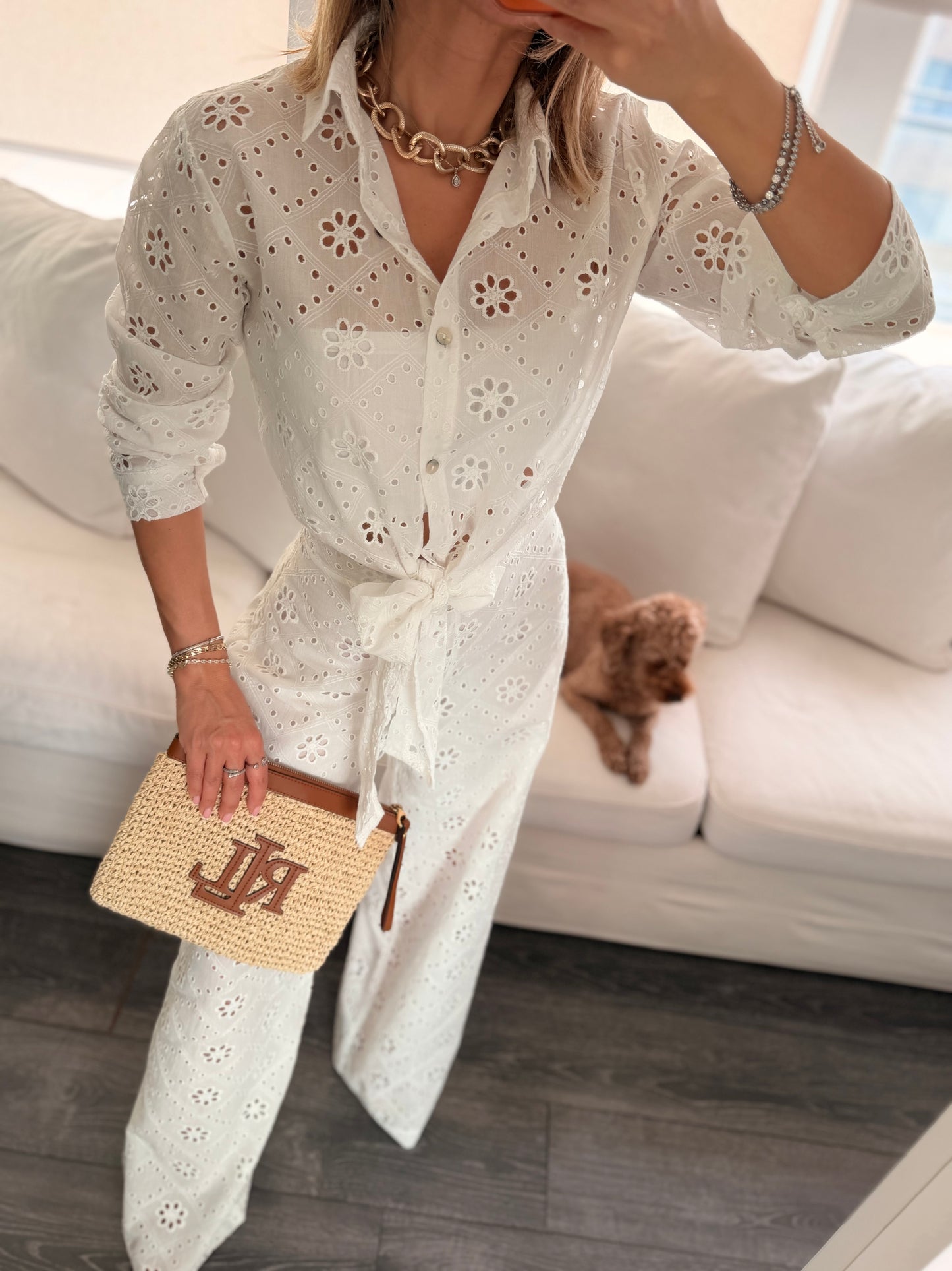 Fisto Zarif Desenli Premium Beyaz Takım