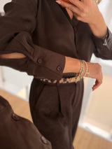 Acı Kahve Dökümlü Pamuk Saten Gömlek