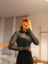 Siyah Taşlı Tül Bluz