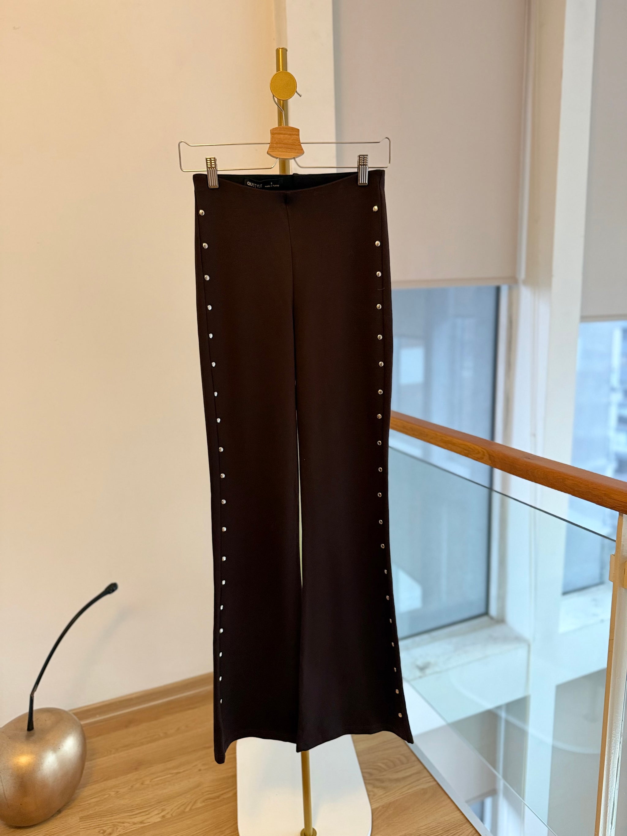 Acı Kahve Zımbalı İspanyol Paça Pantolon Tayt