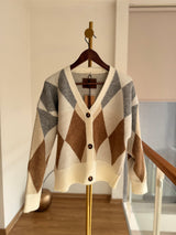 Baklava Desenli Ekru&Bej Kahve Hırka