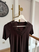 Acı Kahve V Dantel Yaka Tshirt