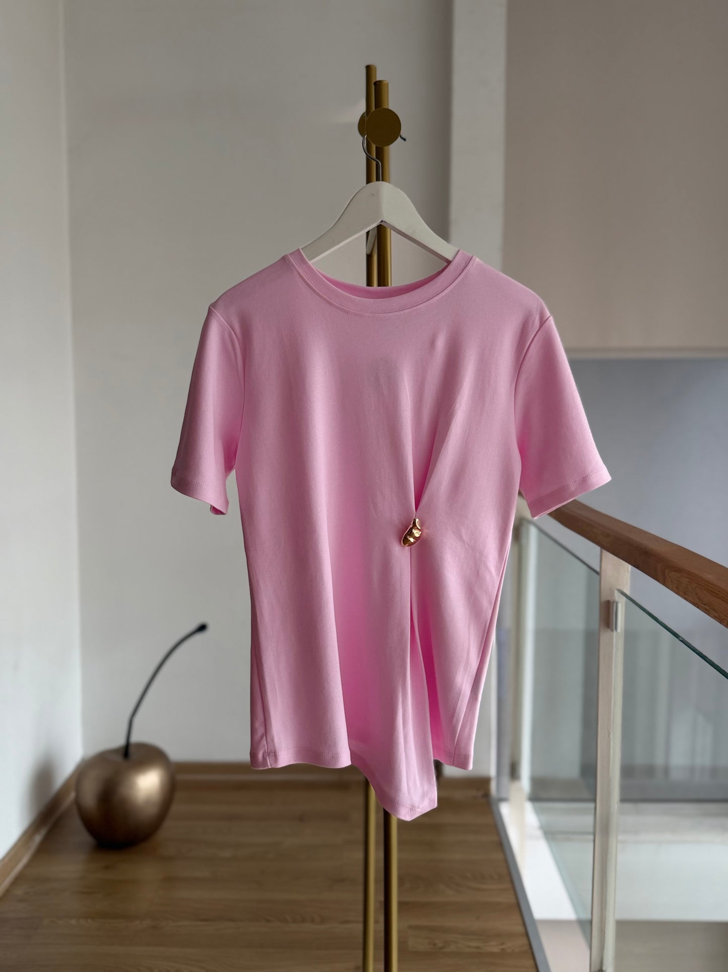Pembe %100 Pamuk Gold Tokalı Tshirt