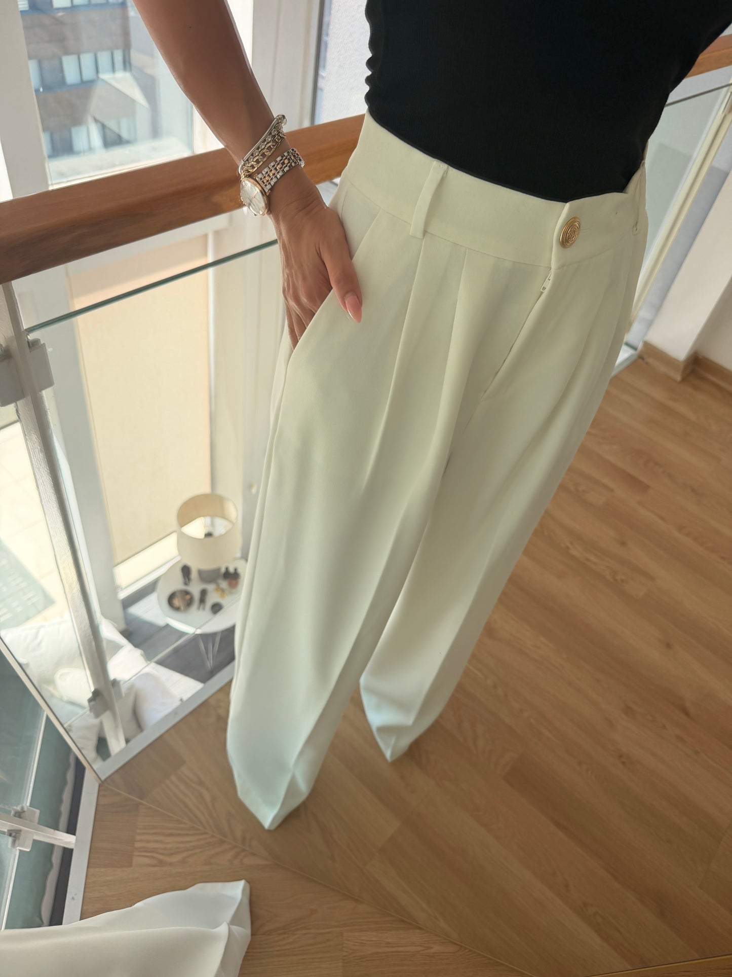 Premium Palazzo Ekru Pantolon