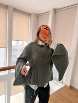 Lueur Concept Yarasa Kol Gri Triko Hırka&Ceket