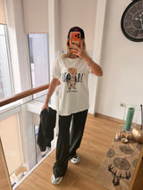 New York Bear İşlemeli Beyaz Unisex T-shirt
