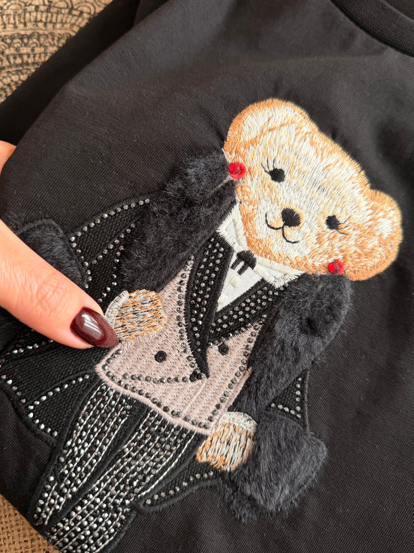 Kürklü Cool Bear Siyah Tshirt