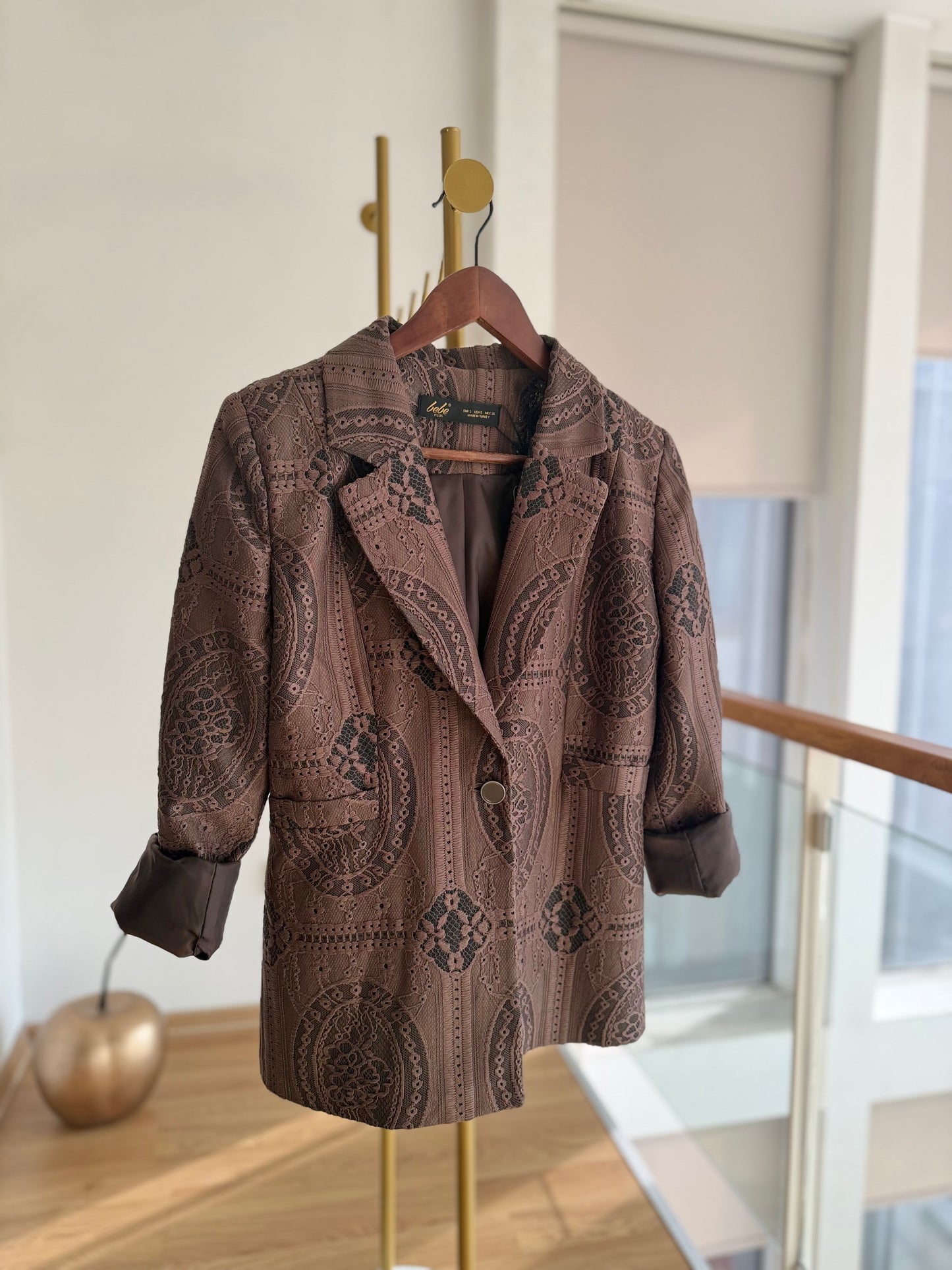 Dantel Detaylı Tasarım Acı Kahve Blazer Ceket