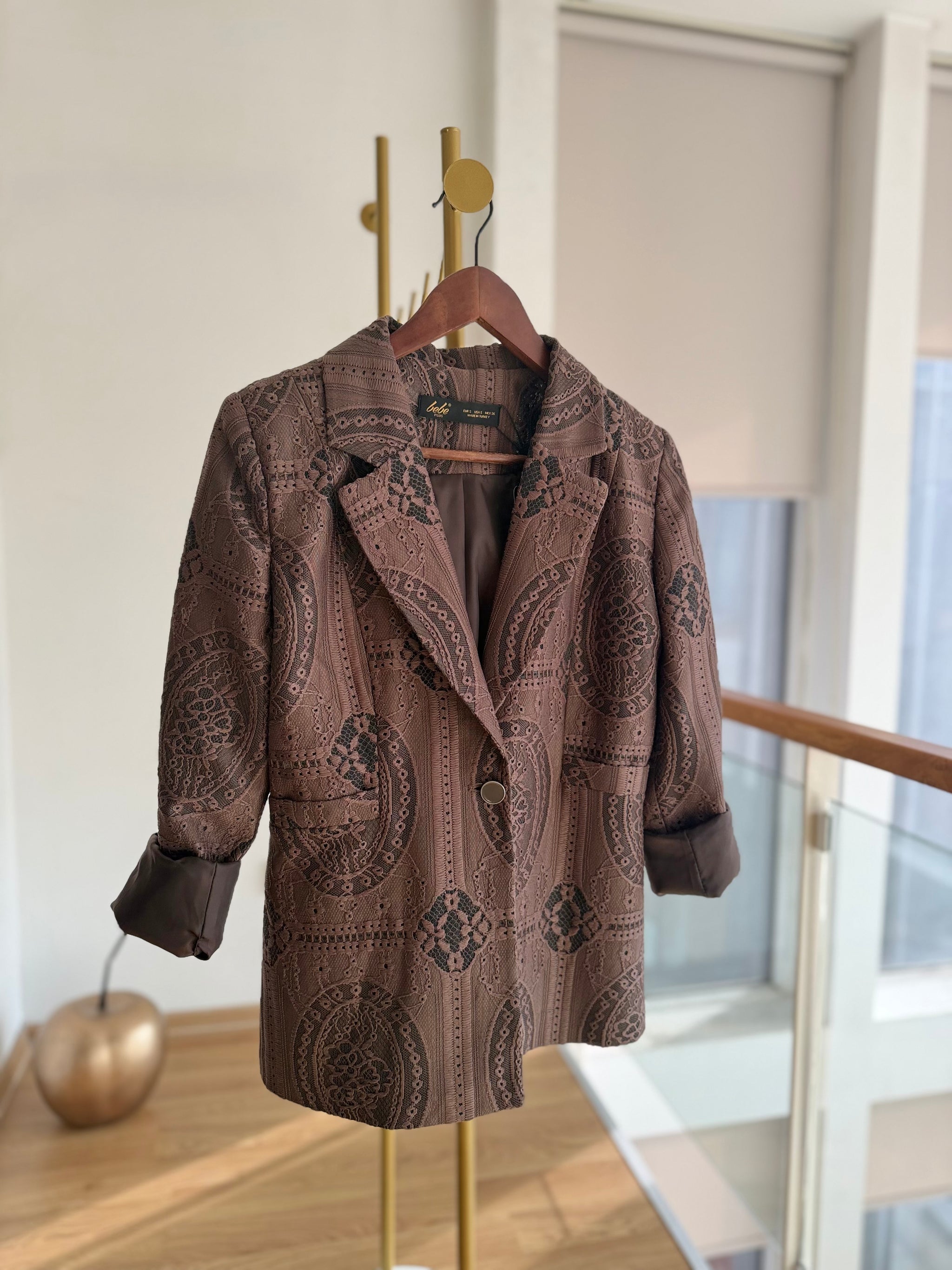Dantel Detaylı Tasarım Acı Kahve Blazer Ceket