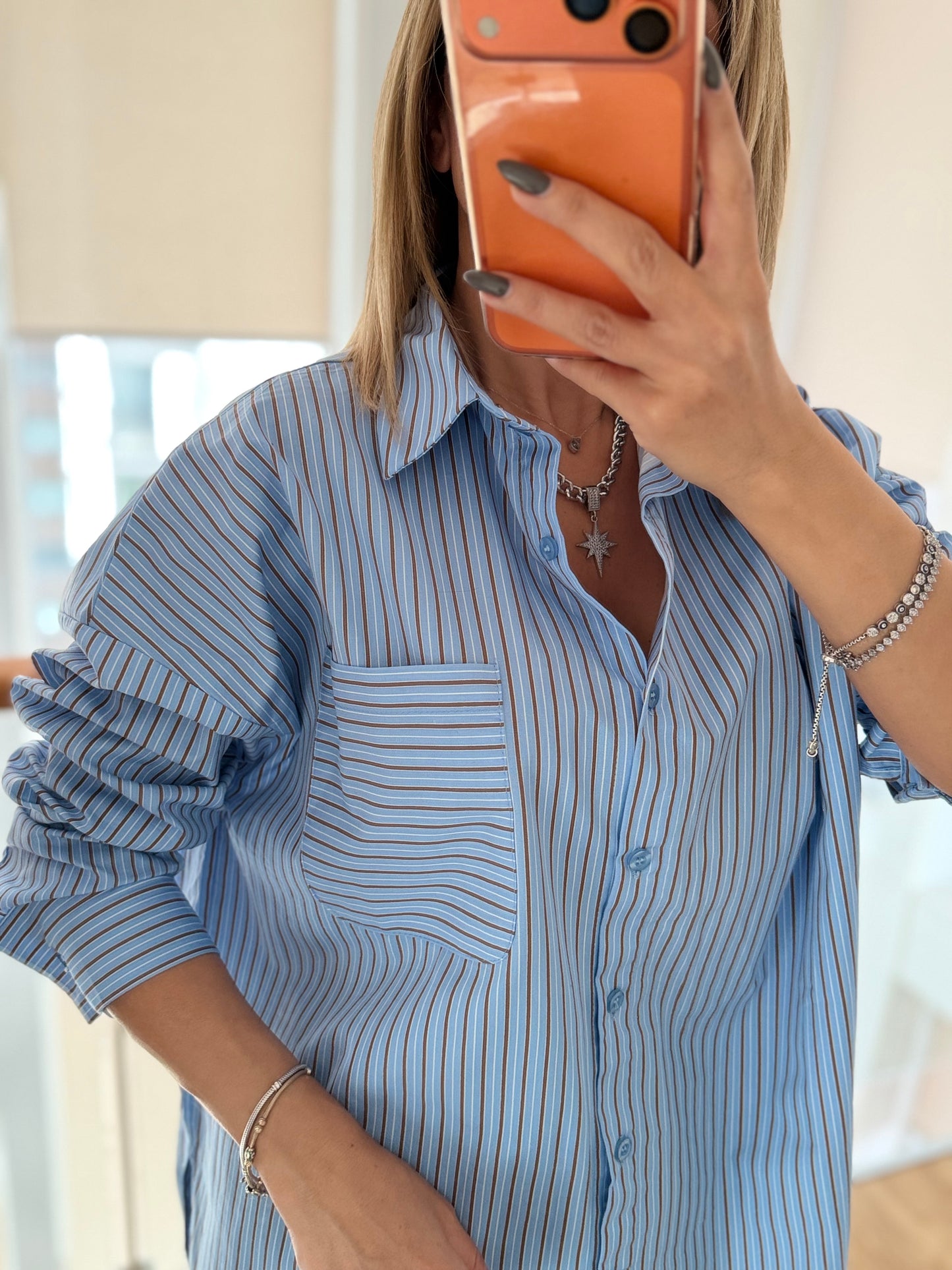 Mavi Çizgili Oversize Gömlek