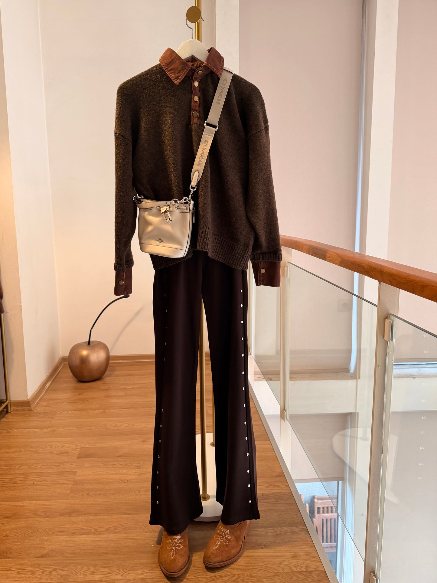 Denim Yaka&Kol Acı Kahve Triko Kazak