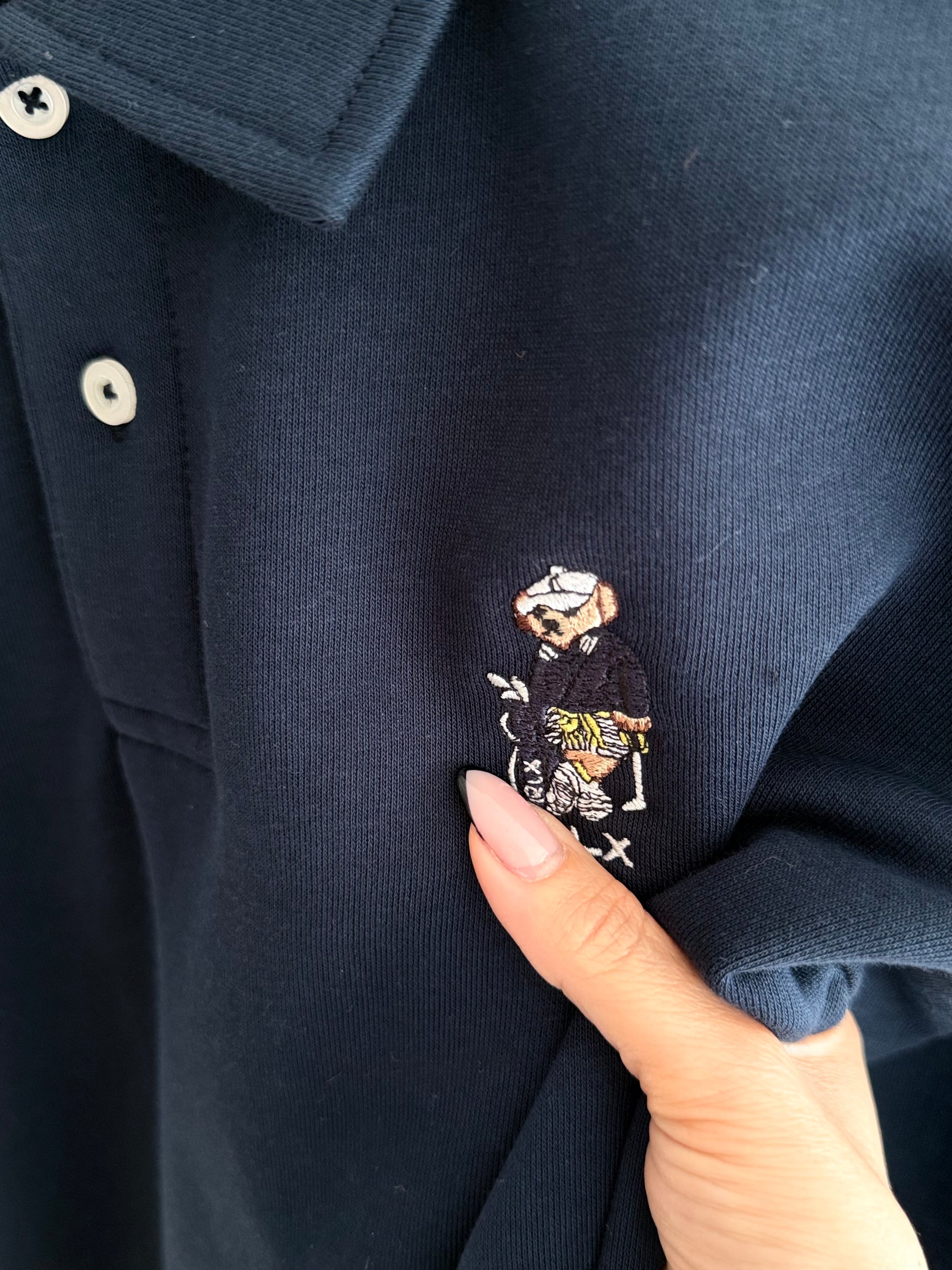 Lacivert Polo Yaka Teddy Bear Sweatshirt