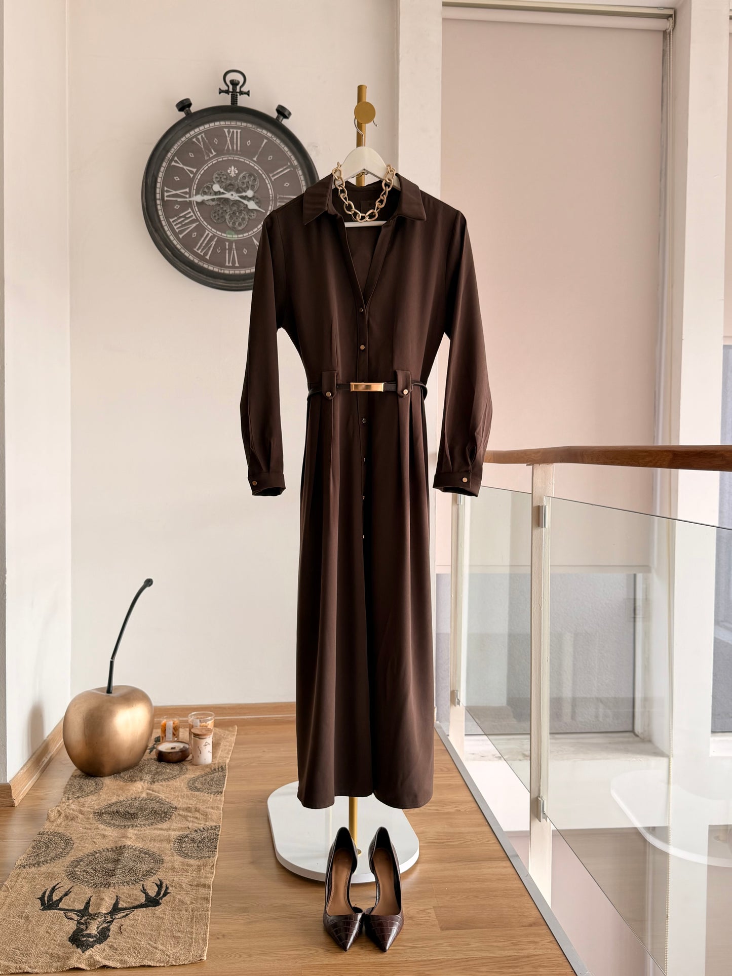 Lueur Concept Kemerli Uzun Elbise Acı Kahve