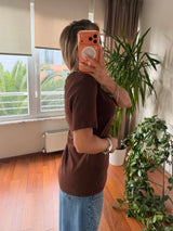 Basic Bisiklet Yaka %100 Pamuk Acı Kahve Tshirt