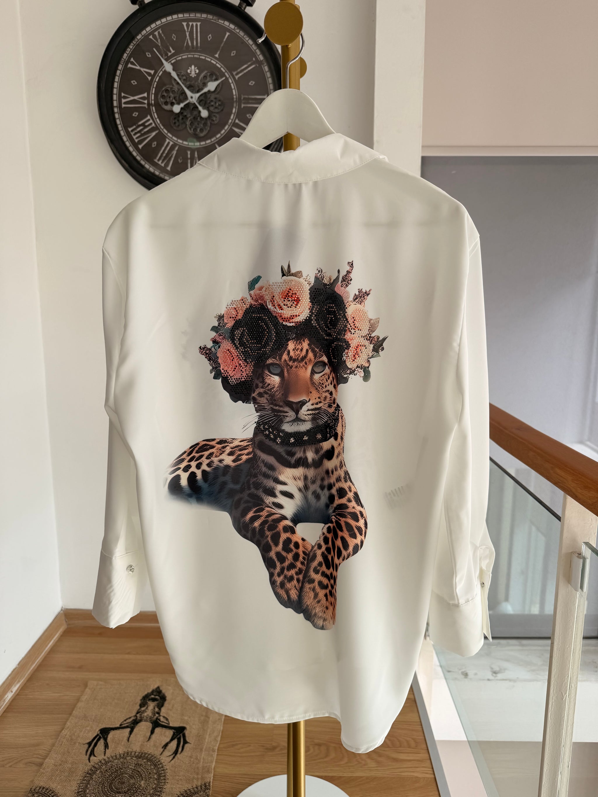 Taşlı Tasarım “Queen Cat” İpek Saten Gömlek