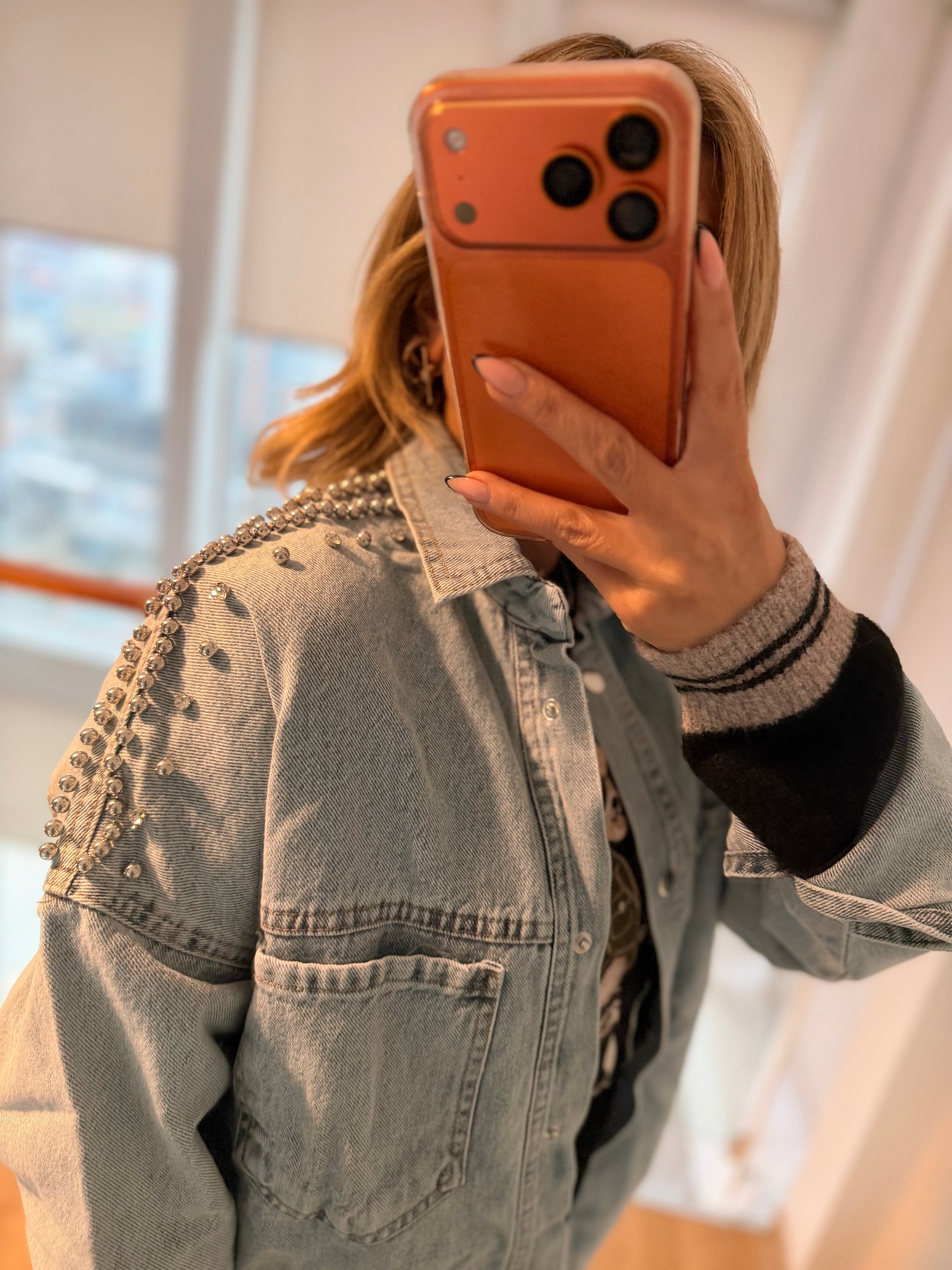 Zımba&Taş İşlemeli Jean Ceket