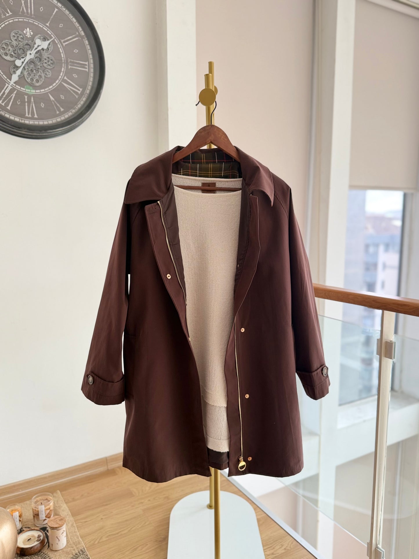 Lueur Concept Premium Ekoseli Acı Kahve Trençkot