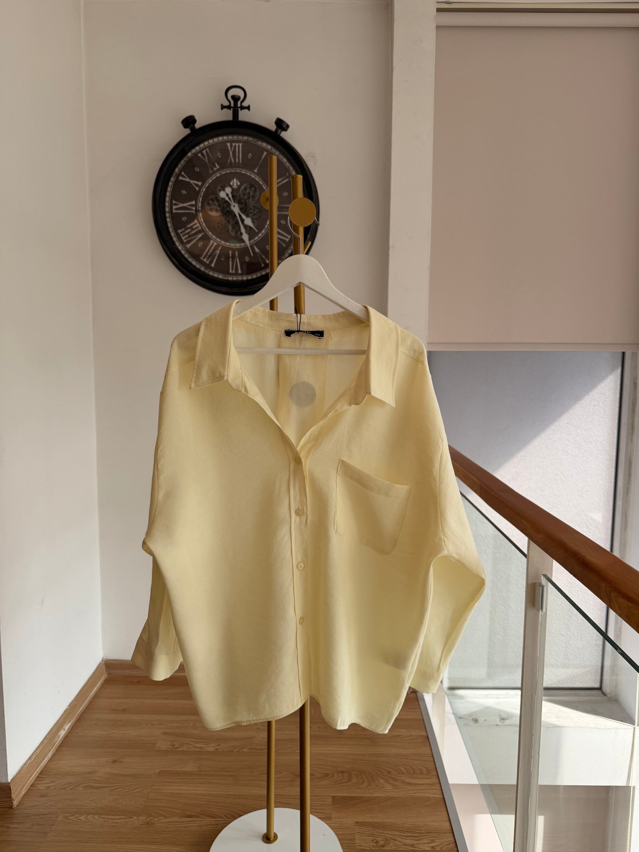 Premium %100 Pamuklu Tereyağı Sarısı Dökümlü Gömlek
