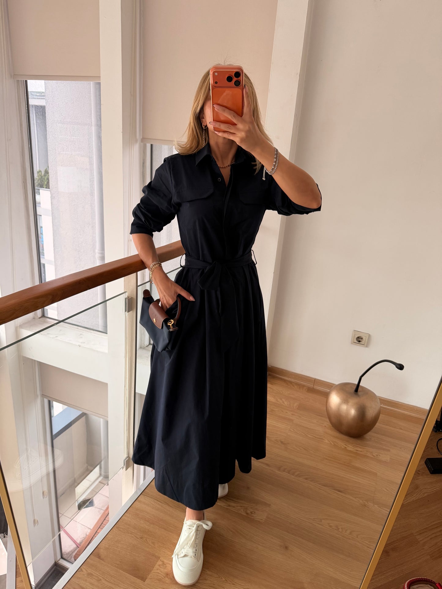 Lacivert Cepli Uzun Elbise