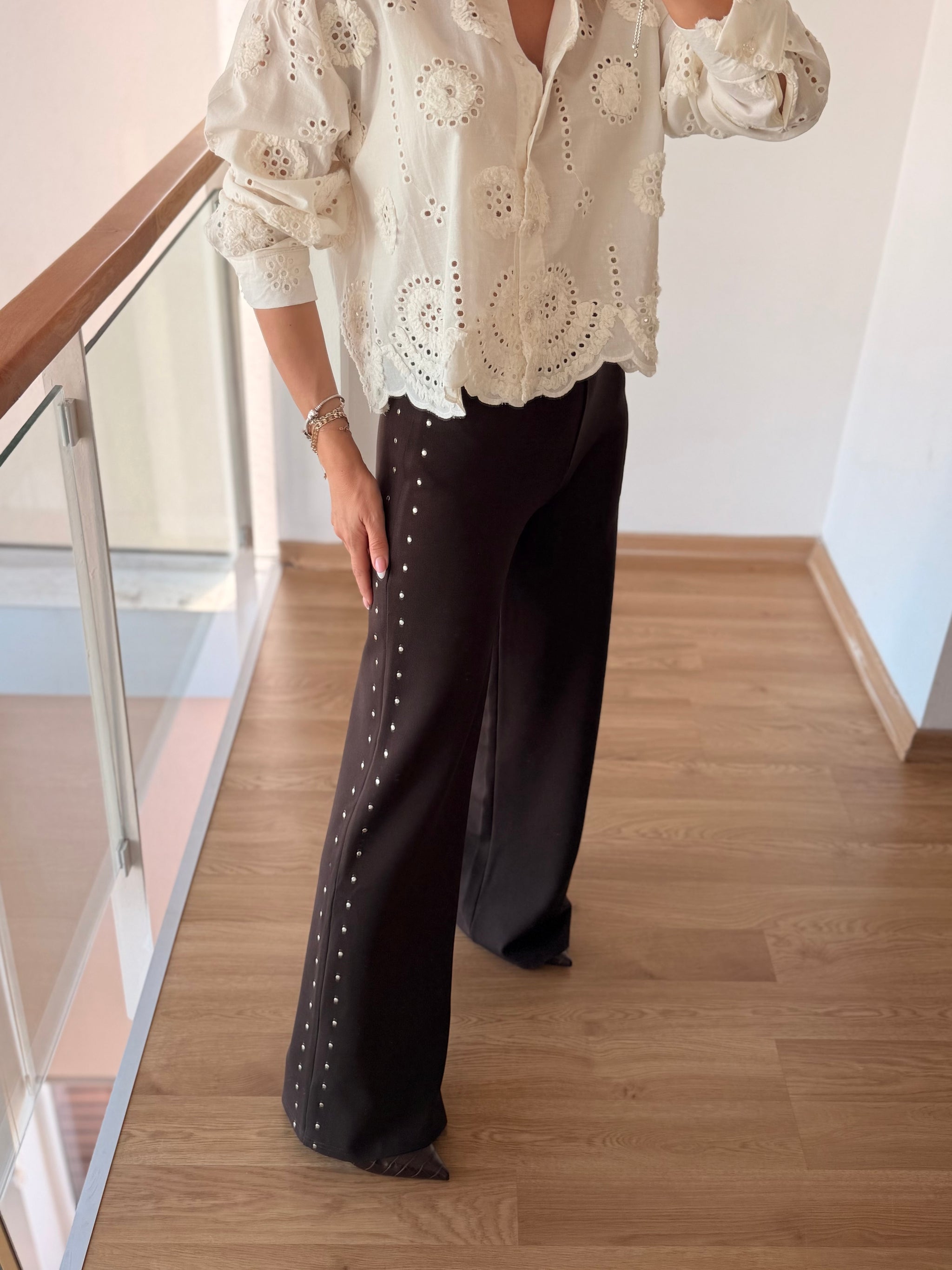 Çift ZımbalıAcı Kahve Likralı Pantolon