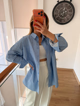 Mavi Çizgili Oversize Gömlek