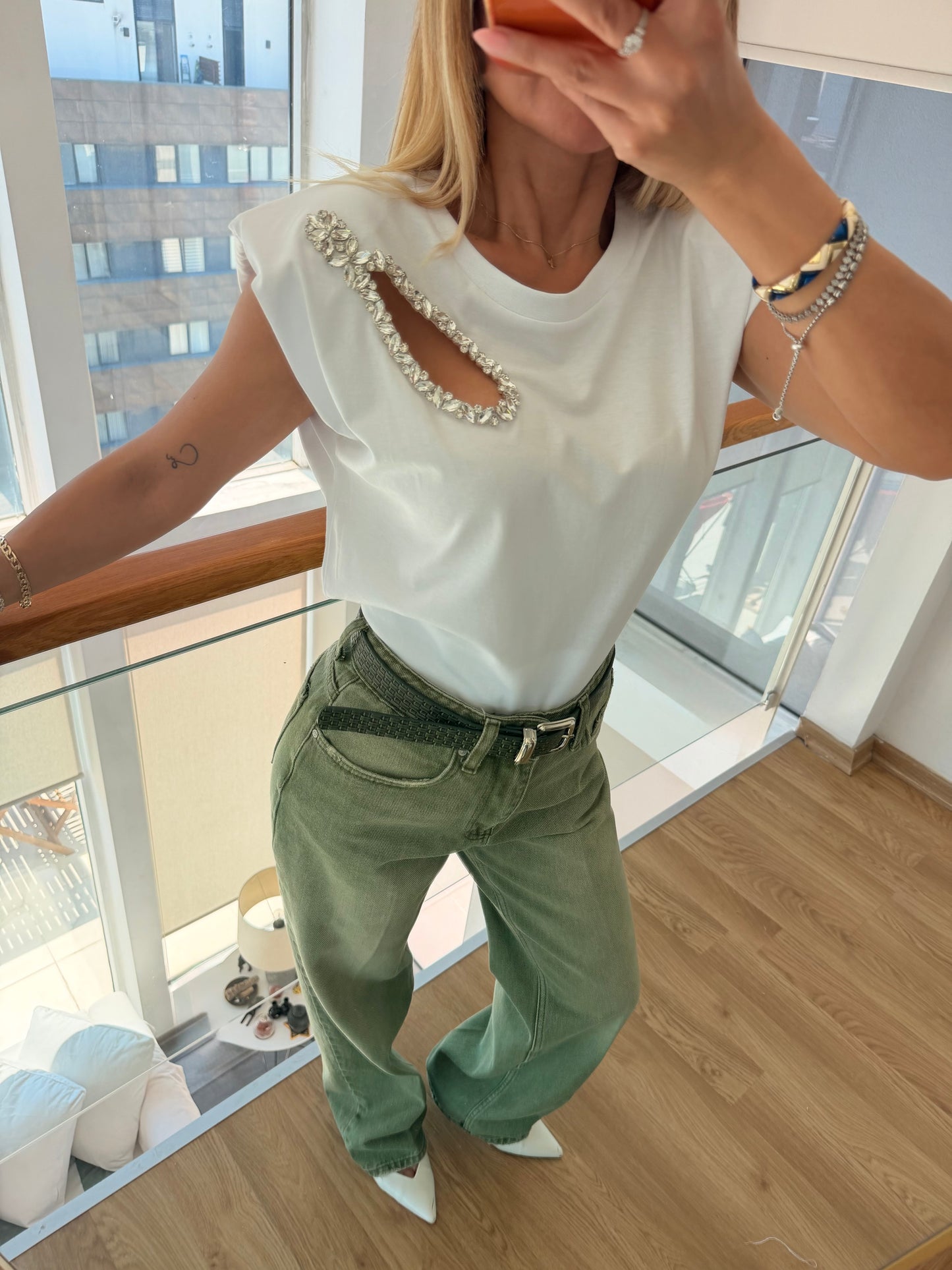 Kemerli Premium Yağ Yeşili Jean Pantolon
